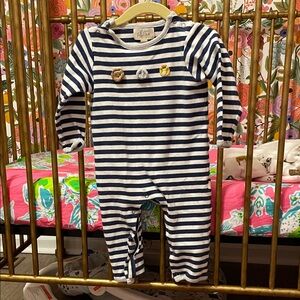 Navy and White zoo Striped Footie